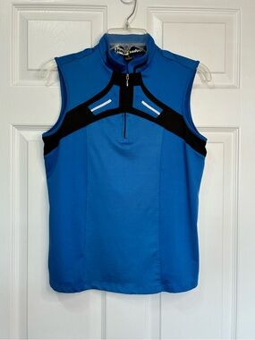 Jamie Sadock Blue Sleeveless Golf Top with Black Accents